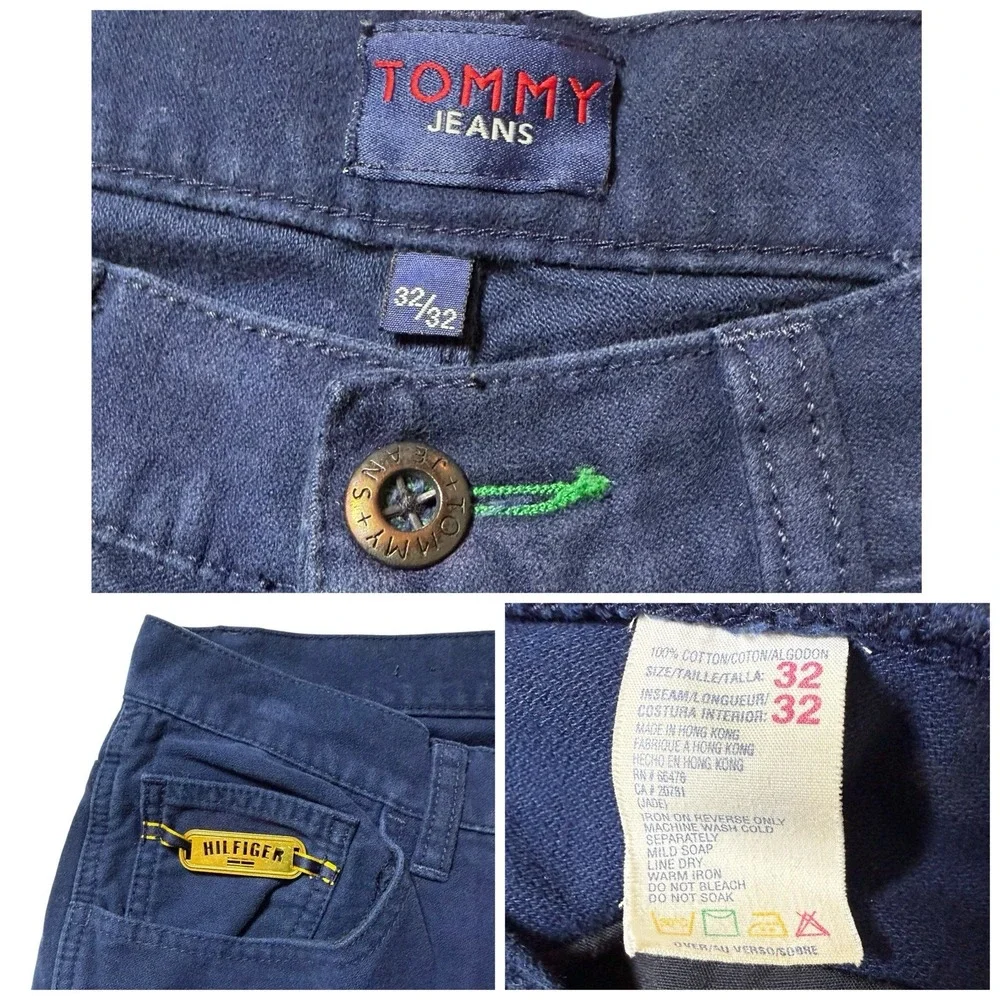 90s Y2k Vintage Tommy Jeans 32x32 Zipper Back Skater Punk Wide RARE Hong‎ Kong
